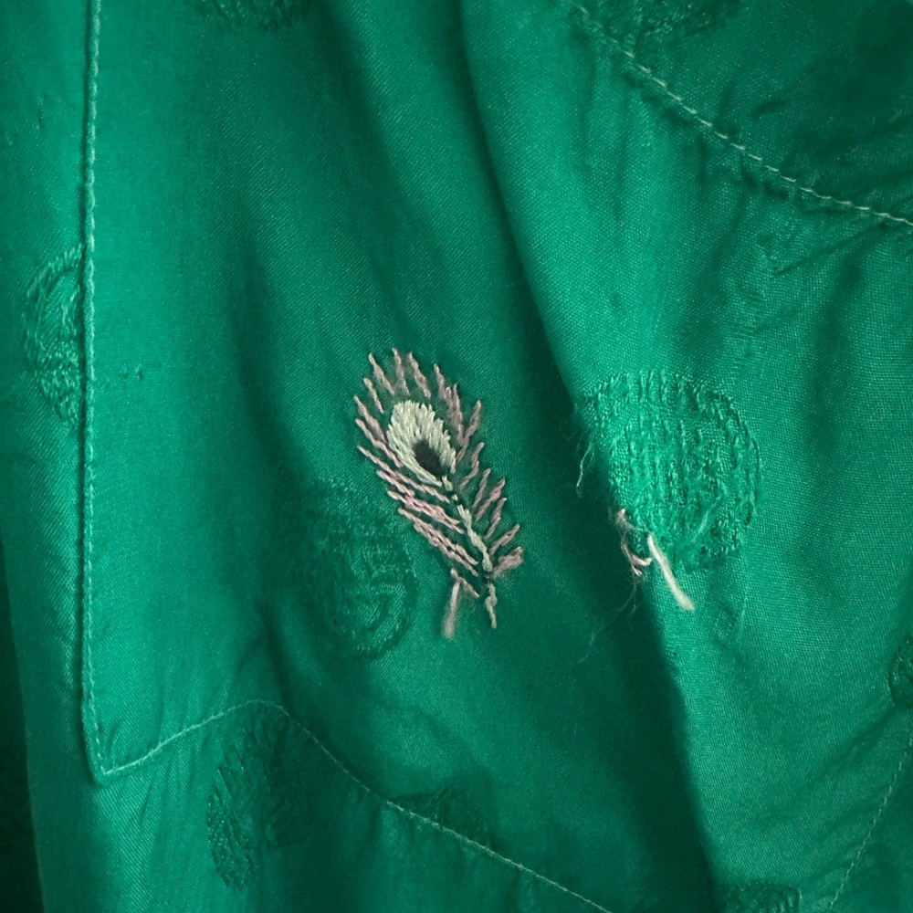 Golden Bee Green traditional vintage Chinese Kimono with Peacock Embroidery sz M - Picture 15 of 15